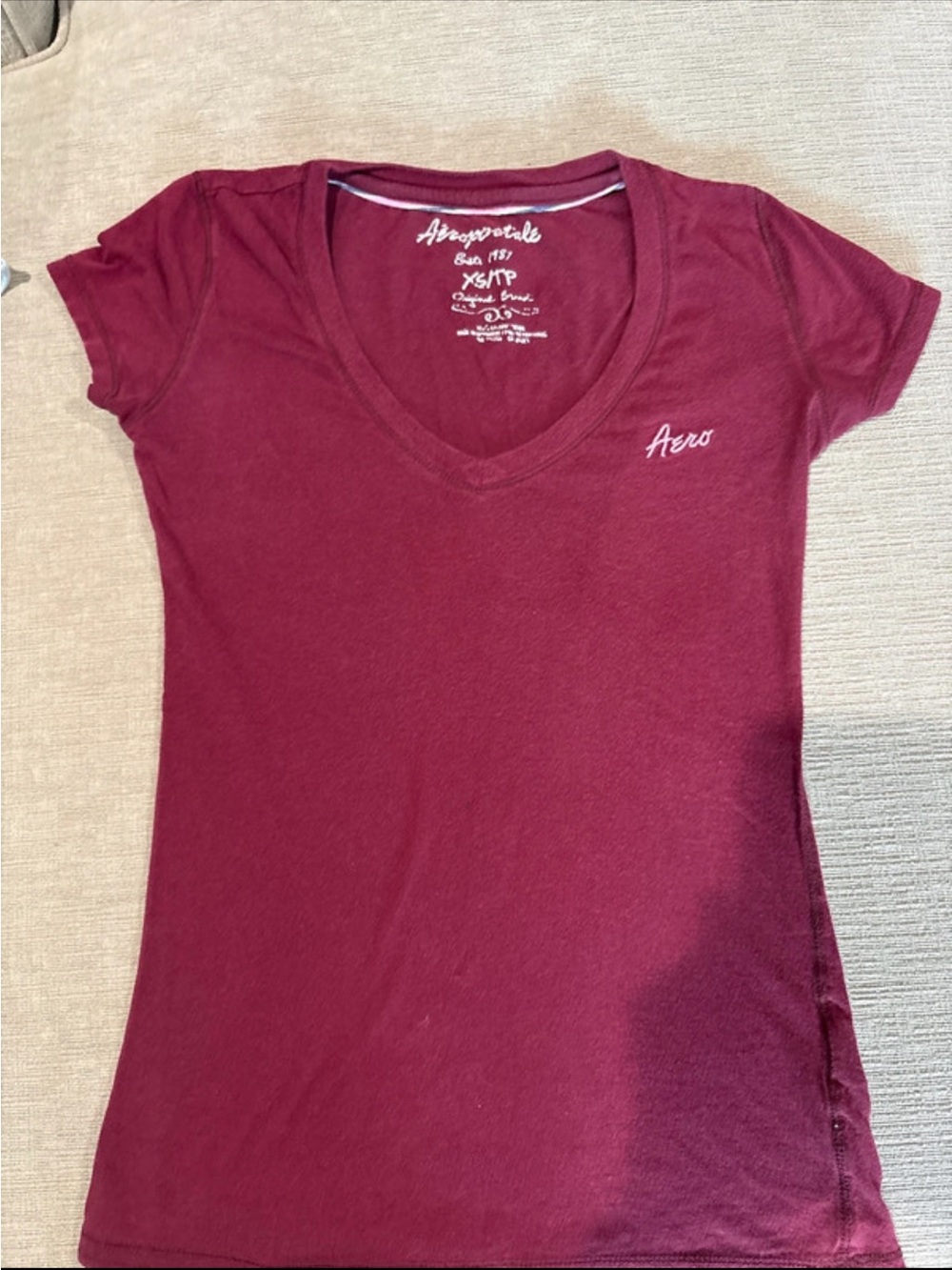 Aeropostale Women's Burgundy V-Neck Short Sleeve Tee